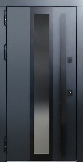 Металлическая термодверь с тонированным стеклопакетом, бугельной ручкой и панелями МДФ антрацит